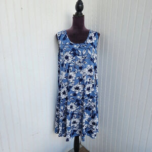 Ana & Rose Women's Dress Blue White Floral Tank Flowy Flower Flare Midi Sz L